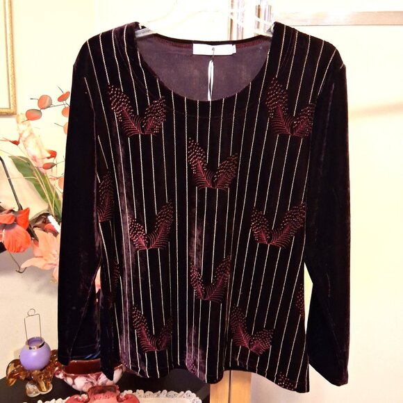 NWT Scoop Neck Purple Embroidered Blouse Long Sleeve Women’s Top 12 - Picture 8 of 9